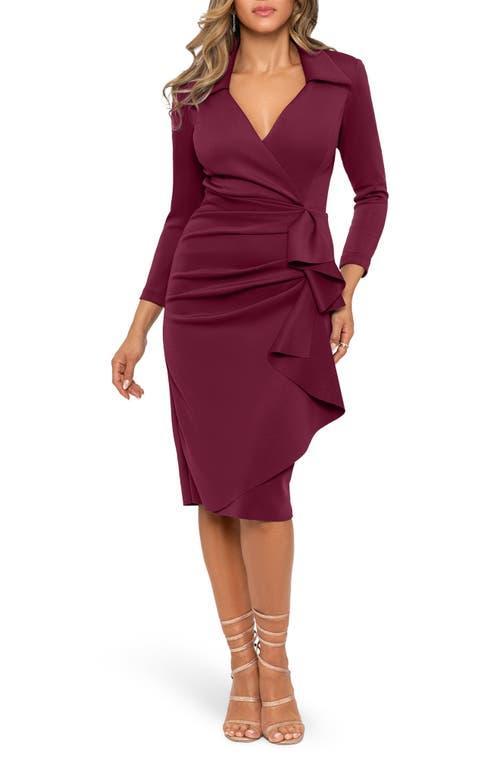 Xscape Evenings Ruffle Scuba Crepe Faux Wrap Midi Dress Product Image