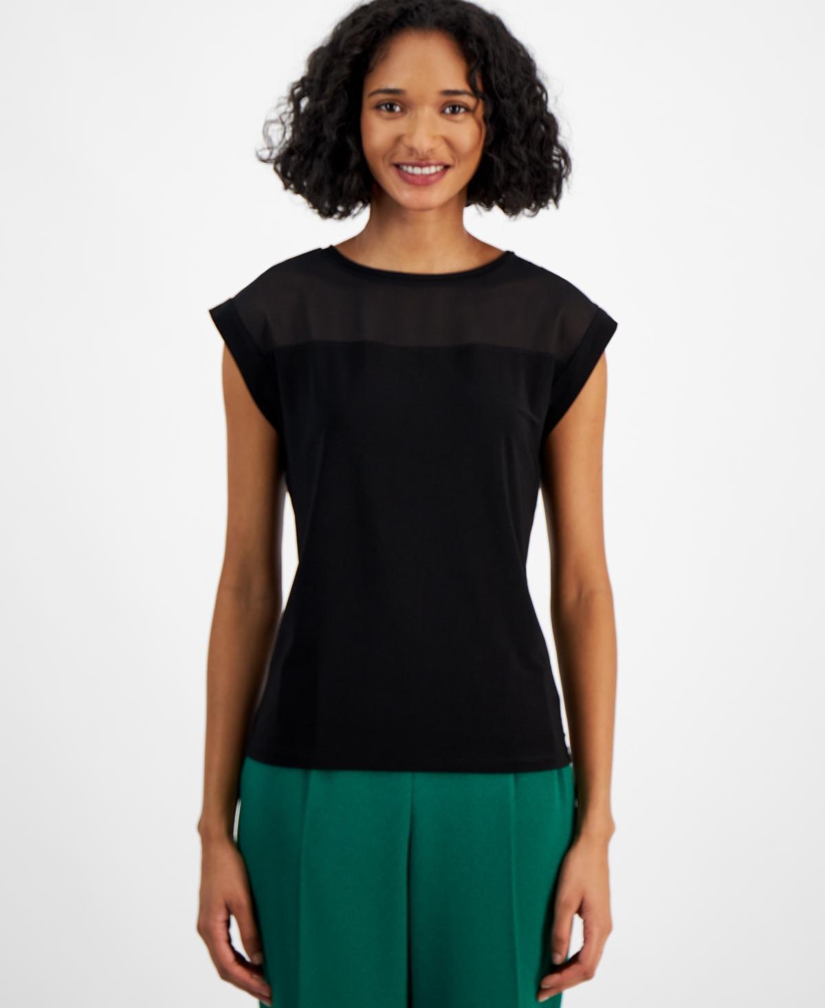 Bar Iii Womens Crewneck Cap-Sleeve Blouse, Created for Macys Product Image