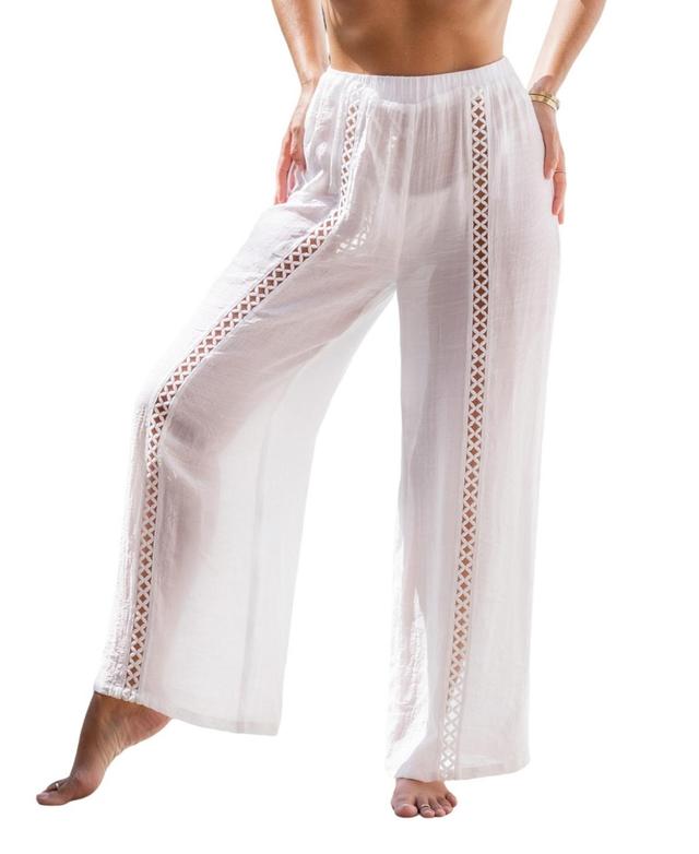 Cupshe Womens White Crosshatch Cutout Straight Leg Cover-Up Pants Product Image