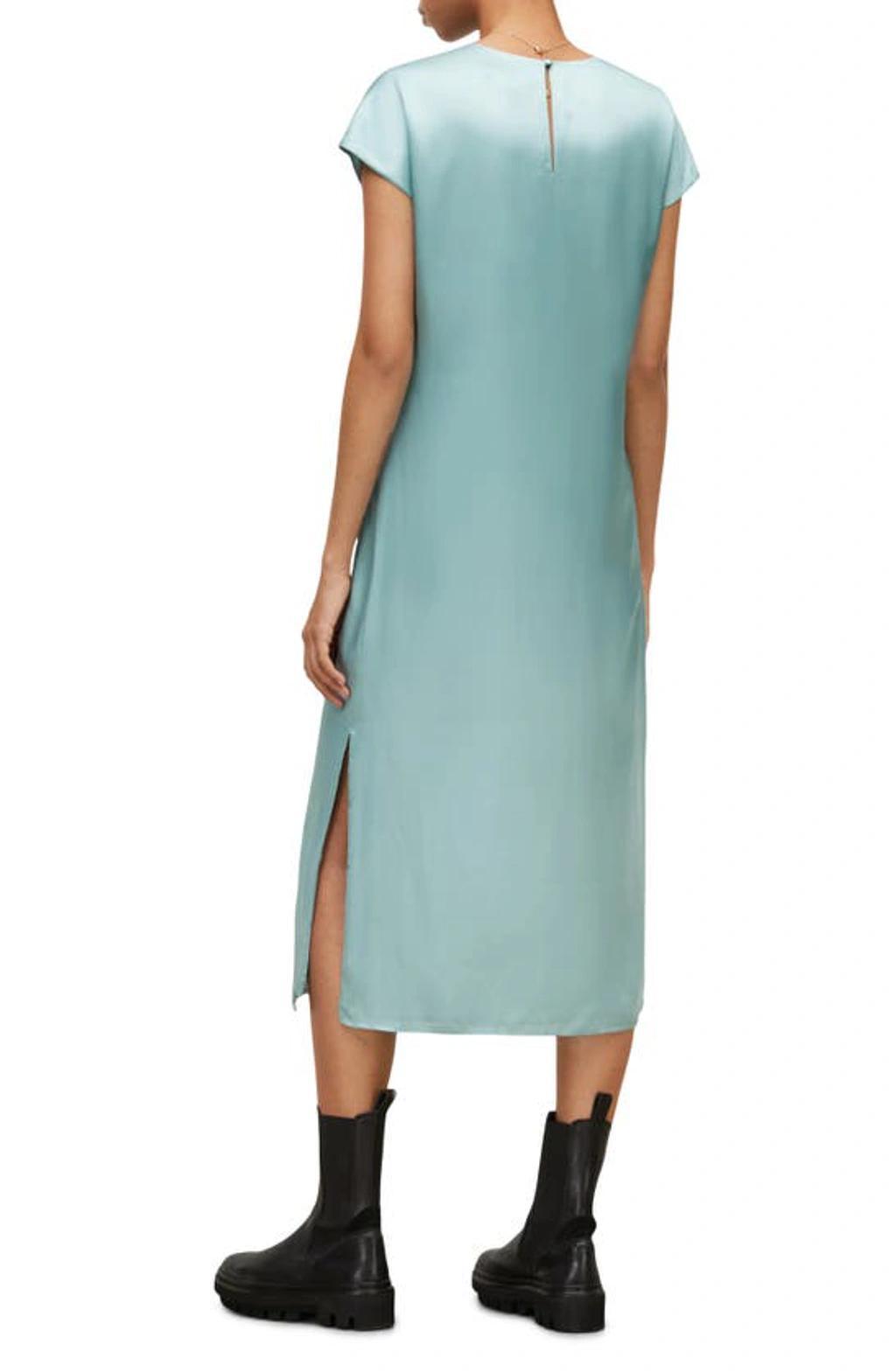 Etta Satin Midi Dress In Dusk Blue Product Image