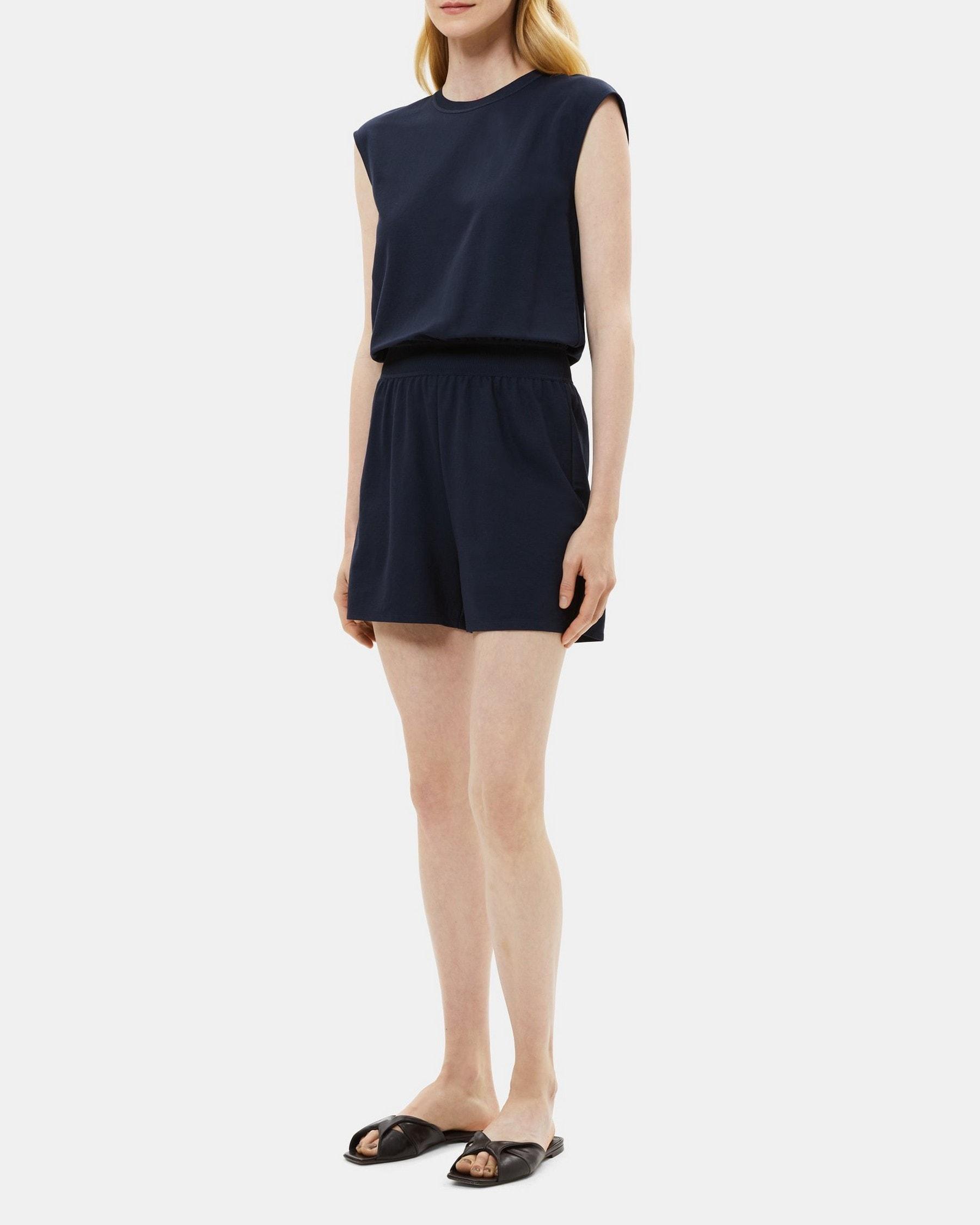 Dolman Sleeve Romper in Drapey Piqué Product Image