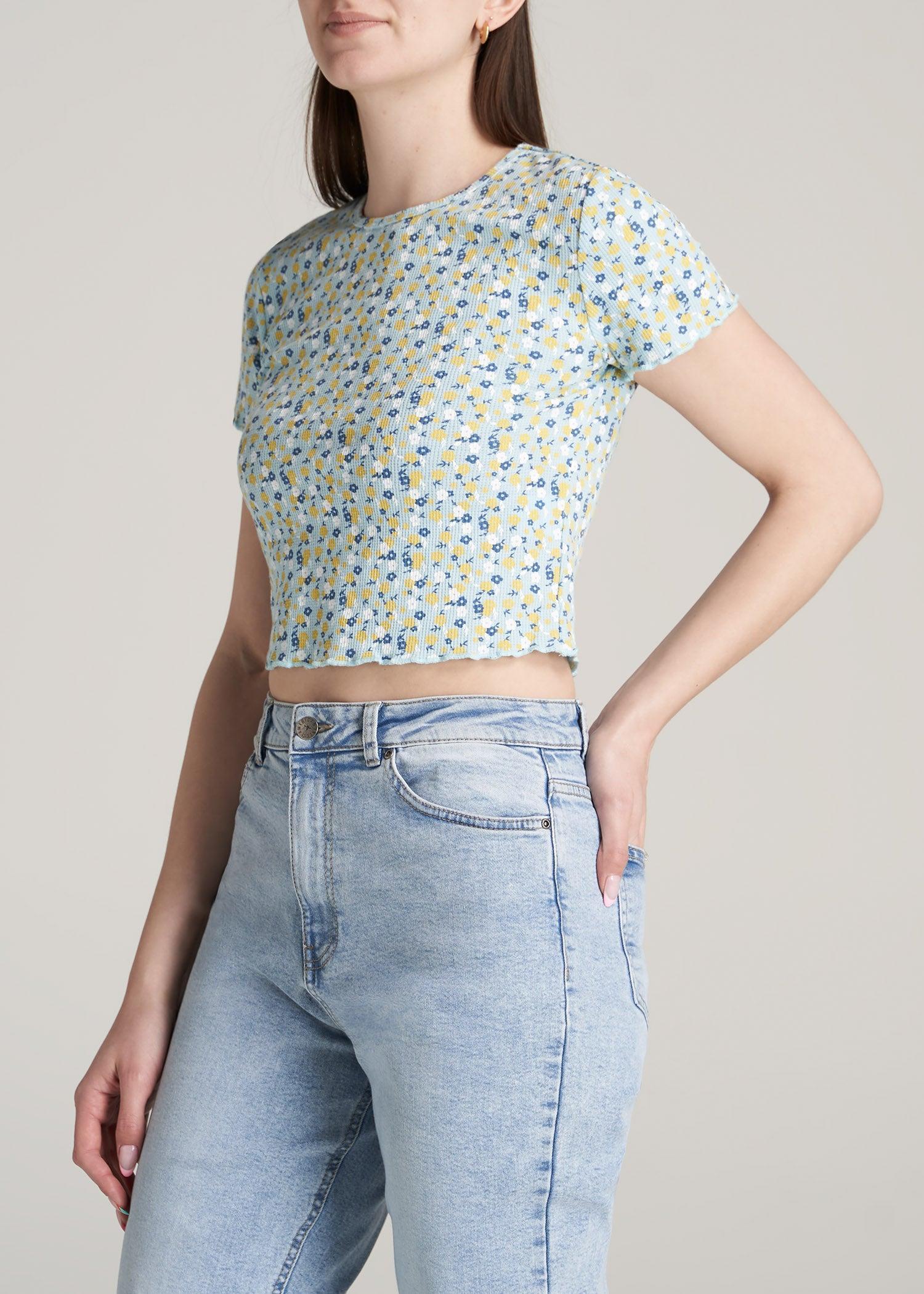 Cropped Waffle Tee in Corydalis Blue Floral - Women's Tall T-Shirts Female Product Image