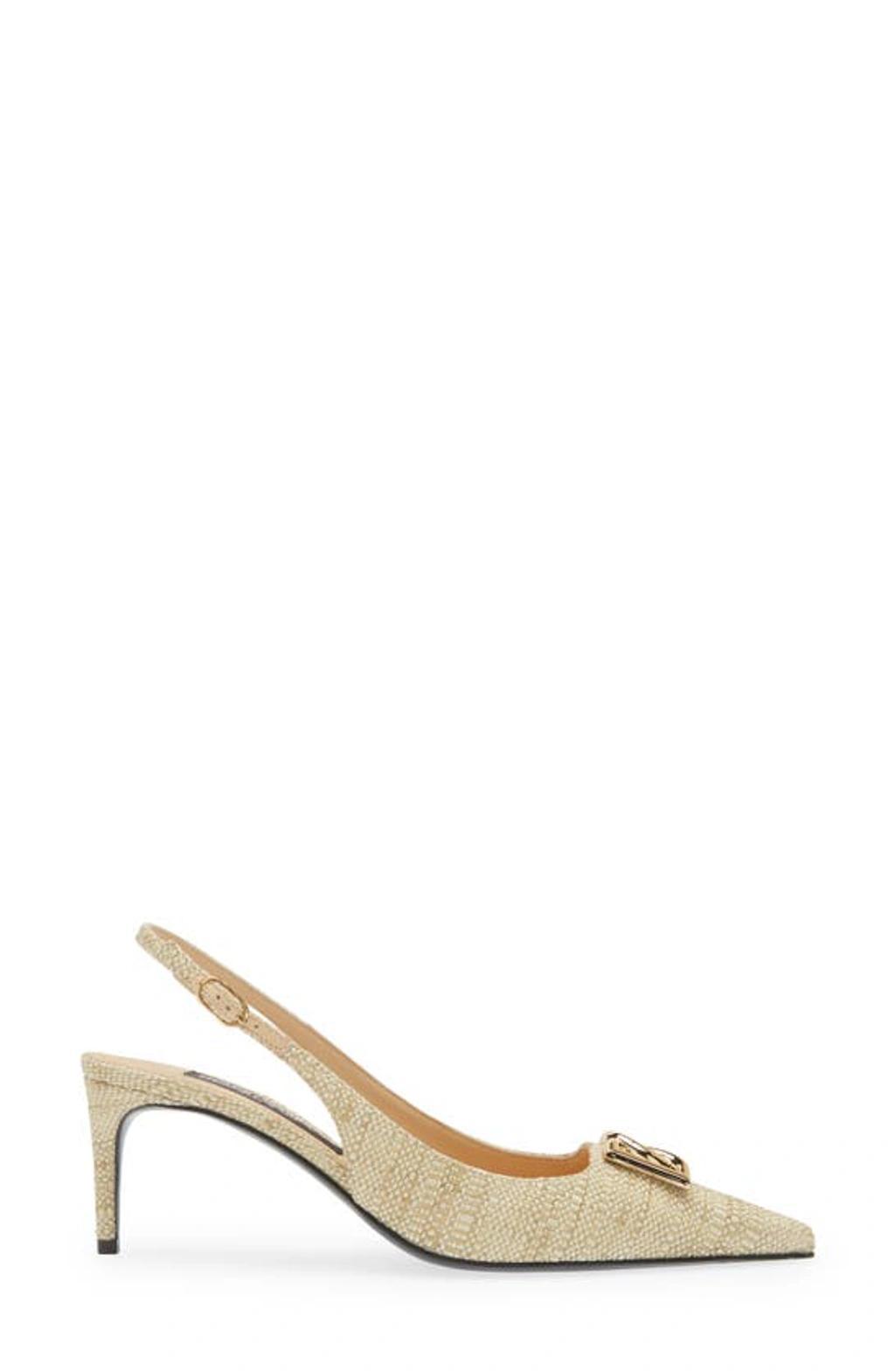 DOLCE & GABBANA Raffia Dg Medallion Slingback Pumps In Light Sand Product Image