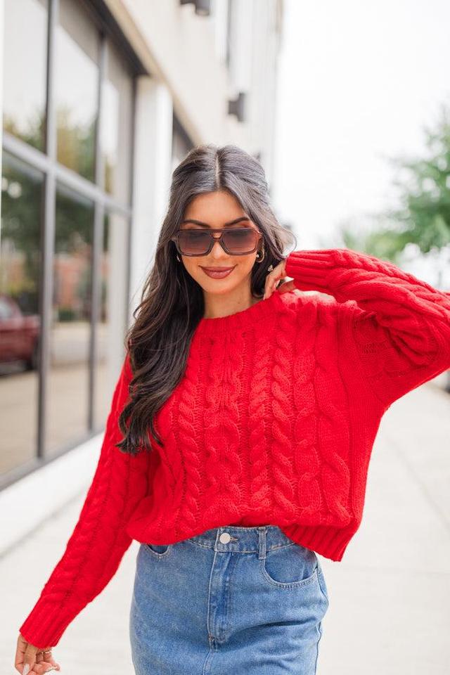 A Cozy Place Red Cable Knit Crew Neck Sweater Product Image