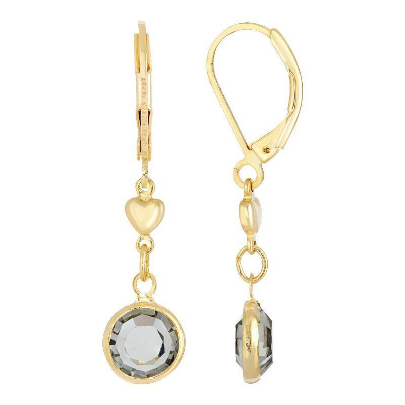 1928 Gold Tone Heart & Simulated Crystal Drop Earrings, Womens, Black Product Image