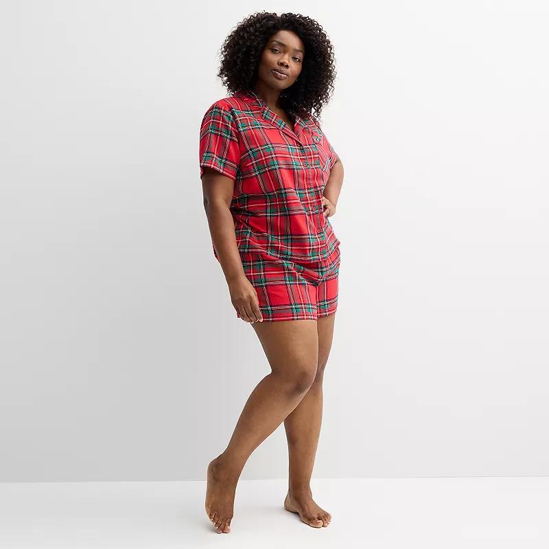 Plus Size Sonoma Goods For Life Flannel Pajama Top & Pajama Shorts Set, Womens Pink Buffalo Gingham Product Image