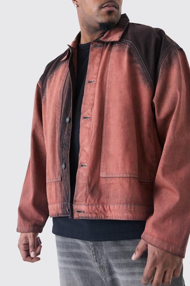 Plus Overdyed Denim Harrington | boohooMAN USA Product Image