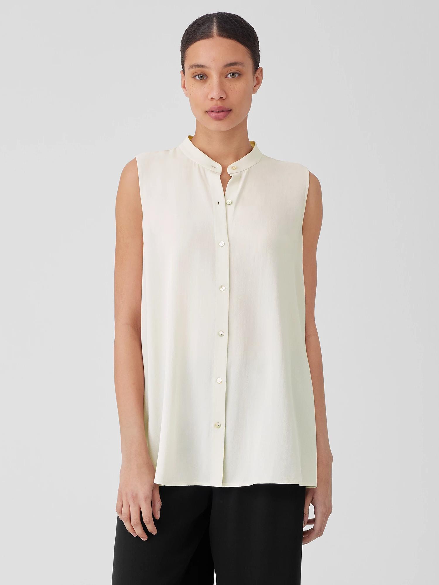 EILEEN FISHER Silk Georgette Crepe Sleeveless Shirtfemale Product Image