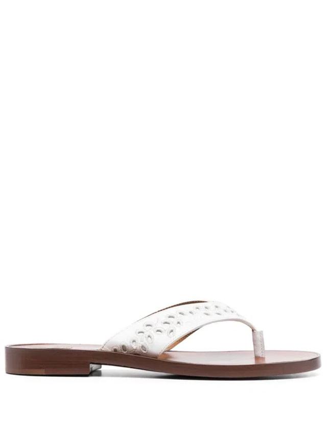 White Leather Paz Chloã© X Eres Thong Slippers Product Image