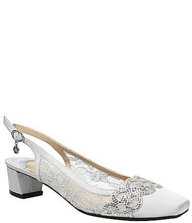 J. Renee Faleece Lace And Satin Slingback Block Heel Pumps Product Image