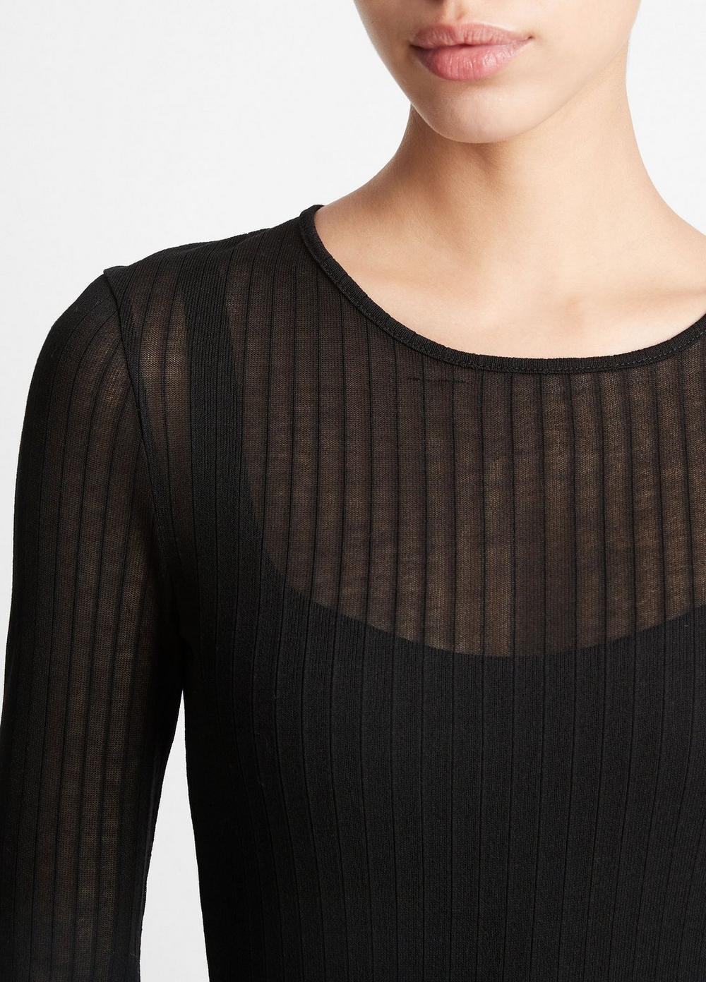 Sheer Long-Sleeve Crew Neck Top Product Image