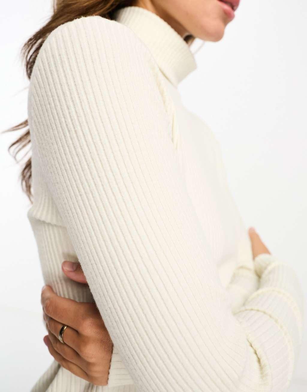 ASOS DESIGN supersoft brushed ribbed turtleneck in winter white Product Image