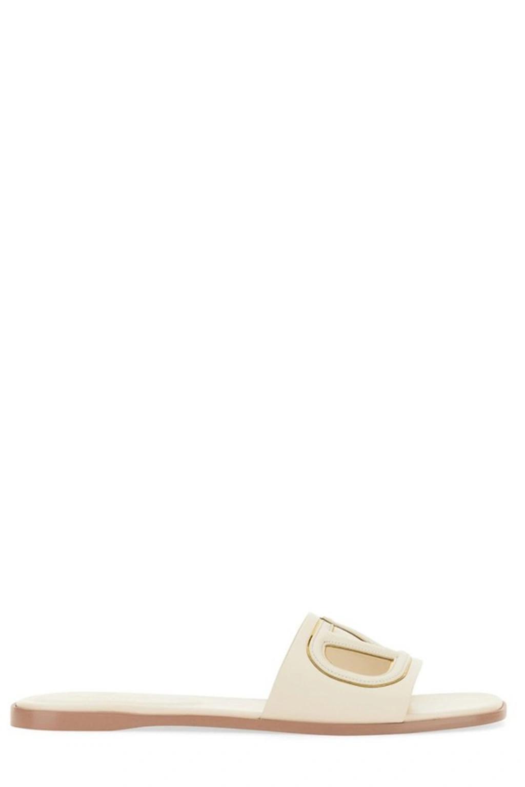 Vlogo Signature Flat Leather Sandals In Ivory Antique Brass product image