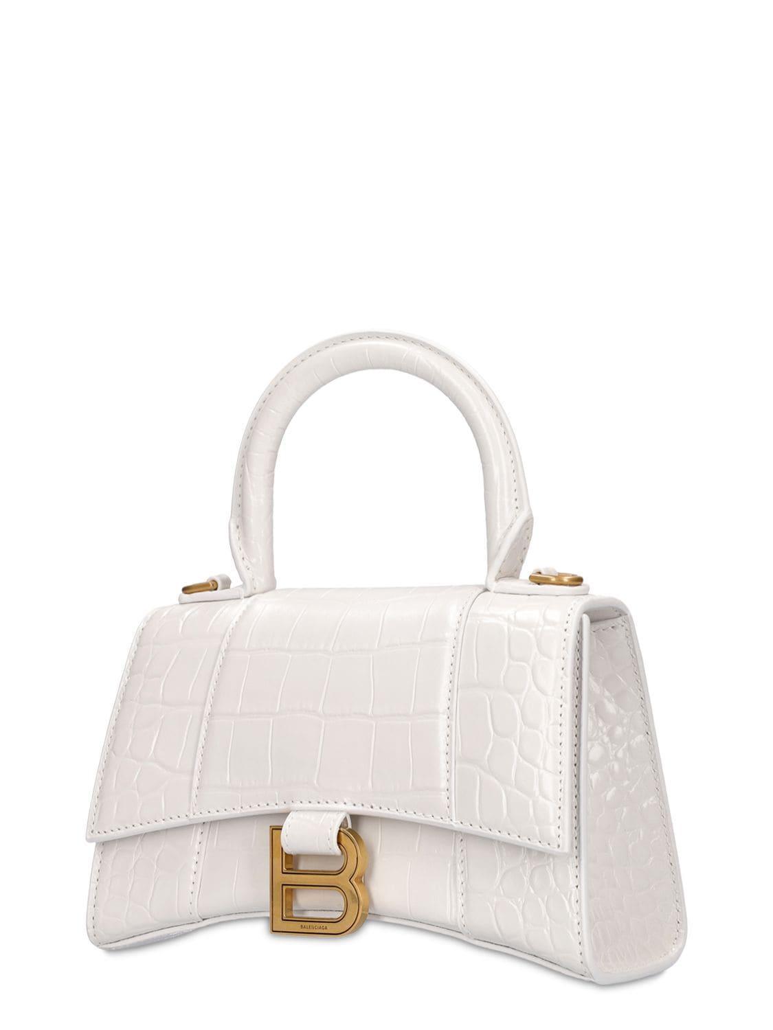 BALENCIAGA Xs Hourglass Croc Embossed Leather Bag In White Product Image