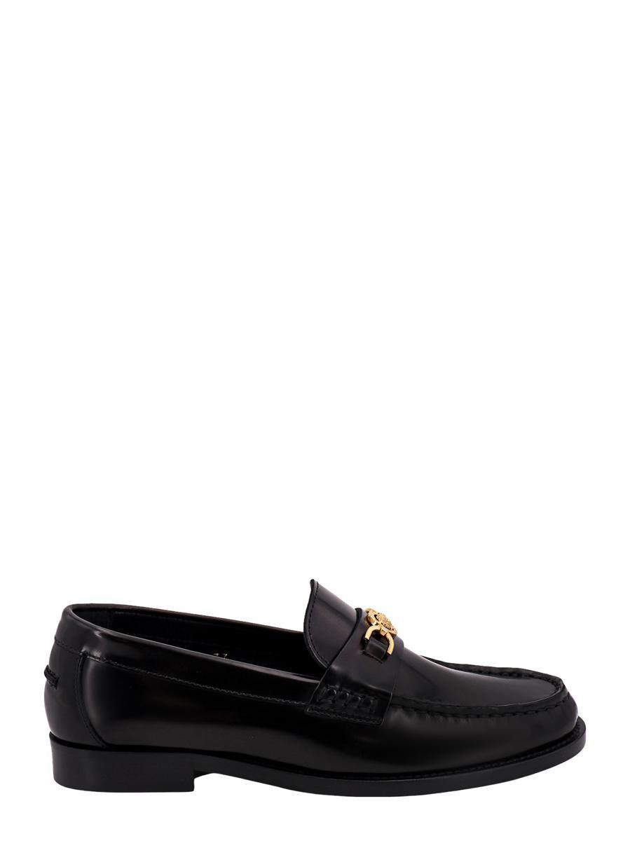 Medusa Chain Leather Loafers In Black Product Image