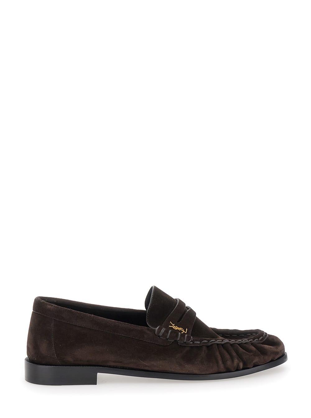 SAINT LAURENT Le Loafer Loafers In Suede In Brown Product Image