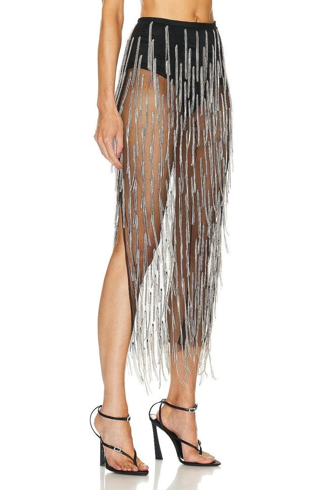 Lapointe Mesh Diamond Fringe High Waist Skirt Black. (also in ). Product Image