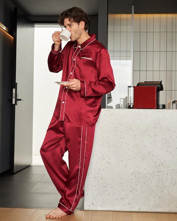 22 Momme Unique Silk Pajamas Set with Double Row Pipping Product Image