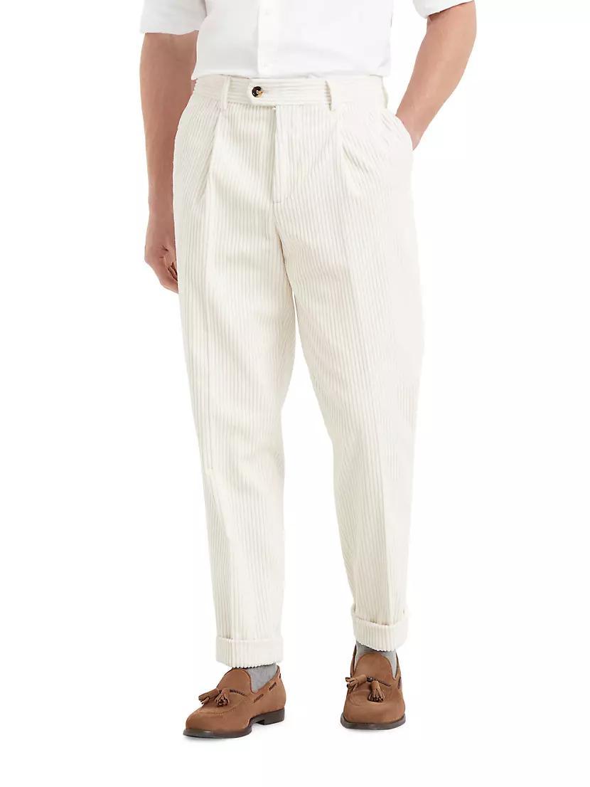 Cotton Wide Wale Corduroy Leisure Fit Trousers with Pleats Product Image