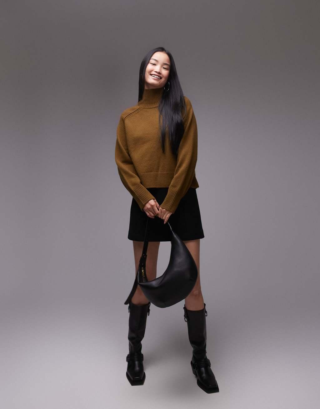 ARKET wool sweater with high neck and deep cuffs in olive green Product Image