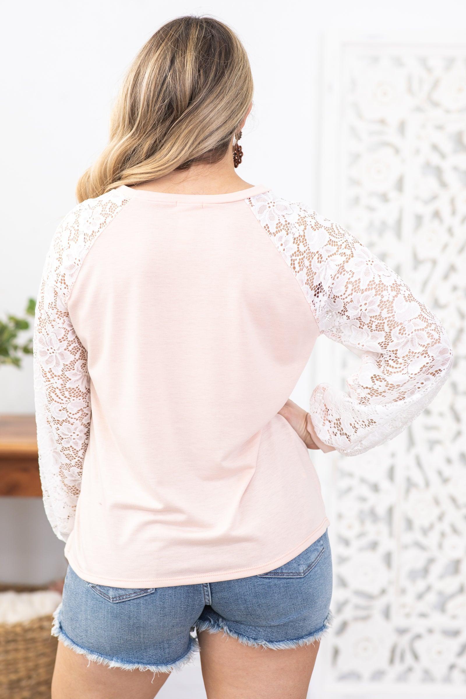 Peach Lace Puff Sleeve Pullover Top Product Image