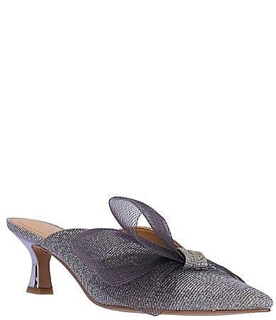 J. Renee Marteena Glitter Fabric Mesh Bow Dress Mules Product Image