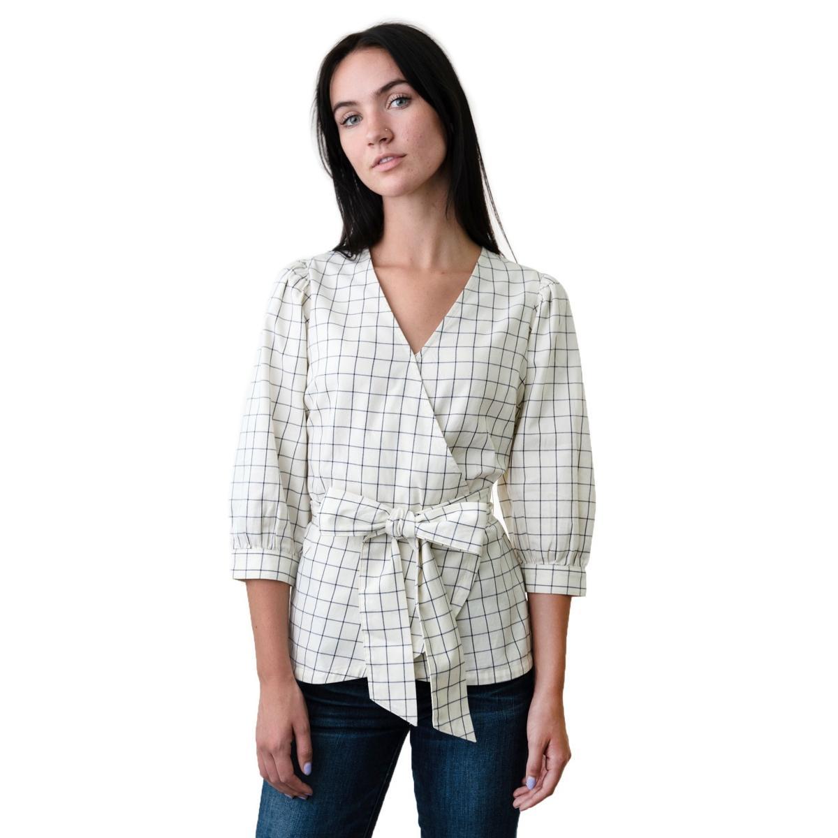 Hope & Henry Womens Puff Sleeve Wrap Top Product Image