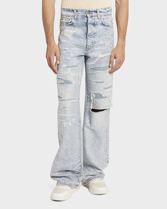 Mens Crystal-Embellished Repaired Baggy Jeans Product Image