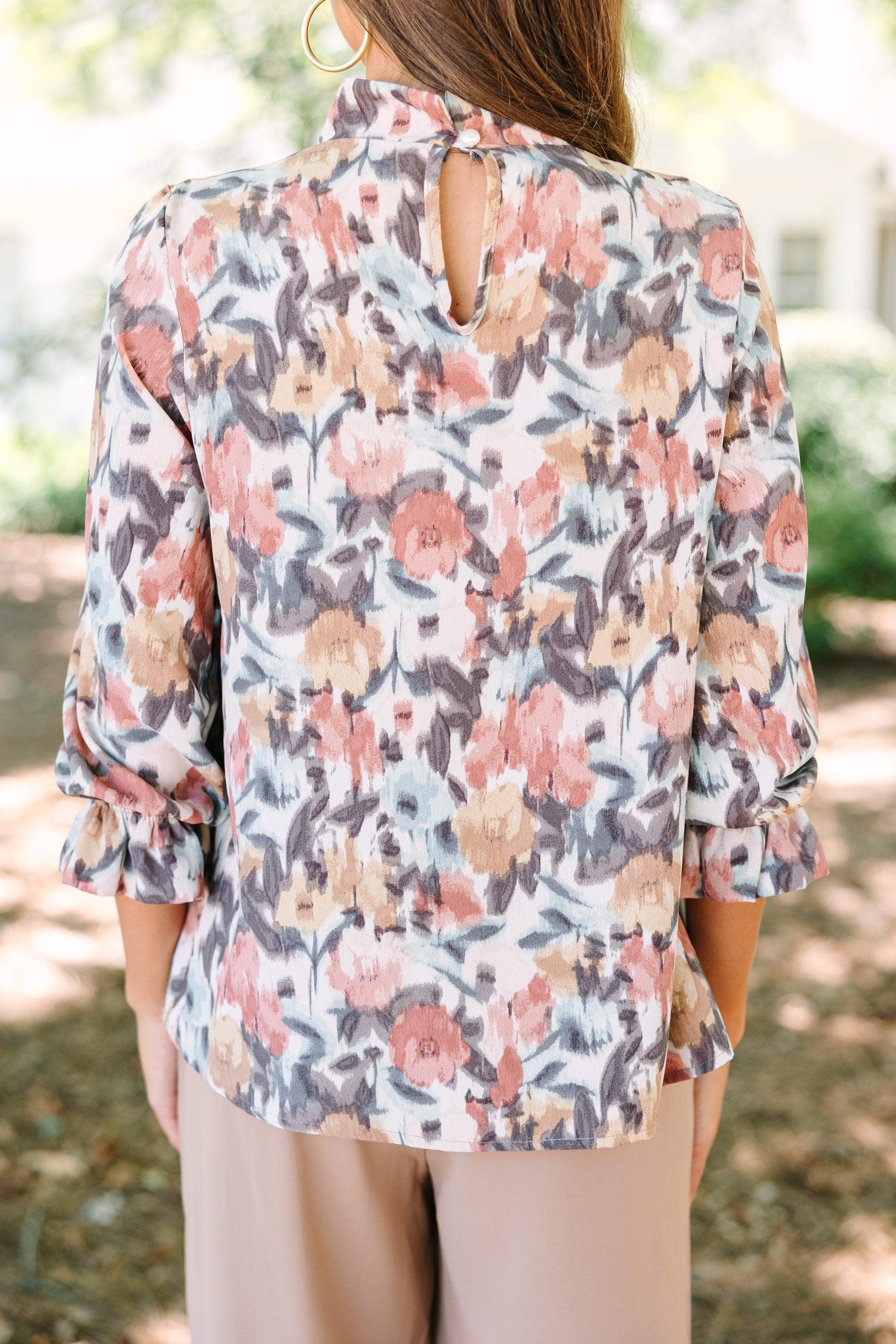 Beauty And Brains Cinnamon Brown Floral Blouse Female Product Image