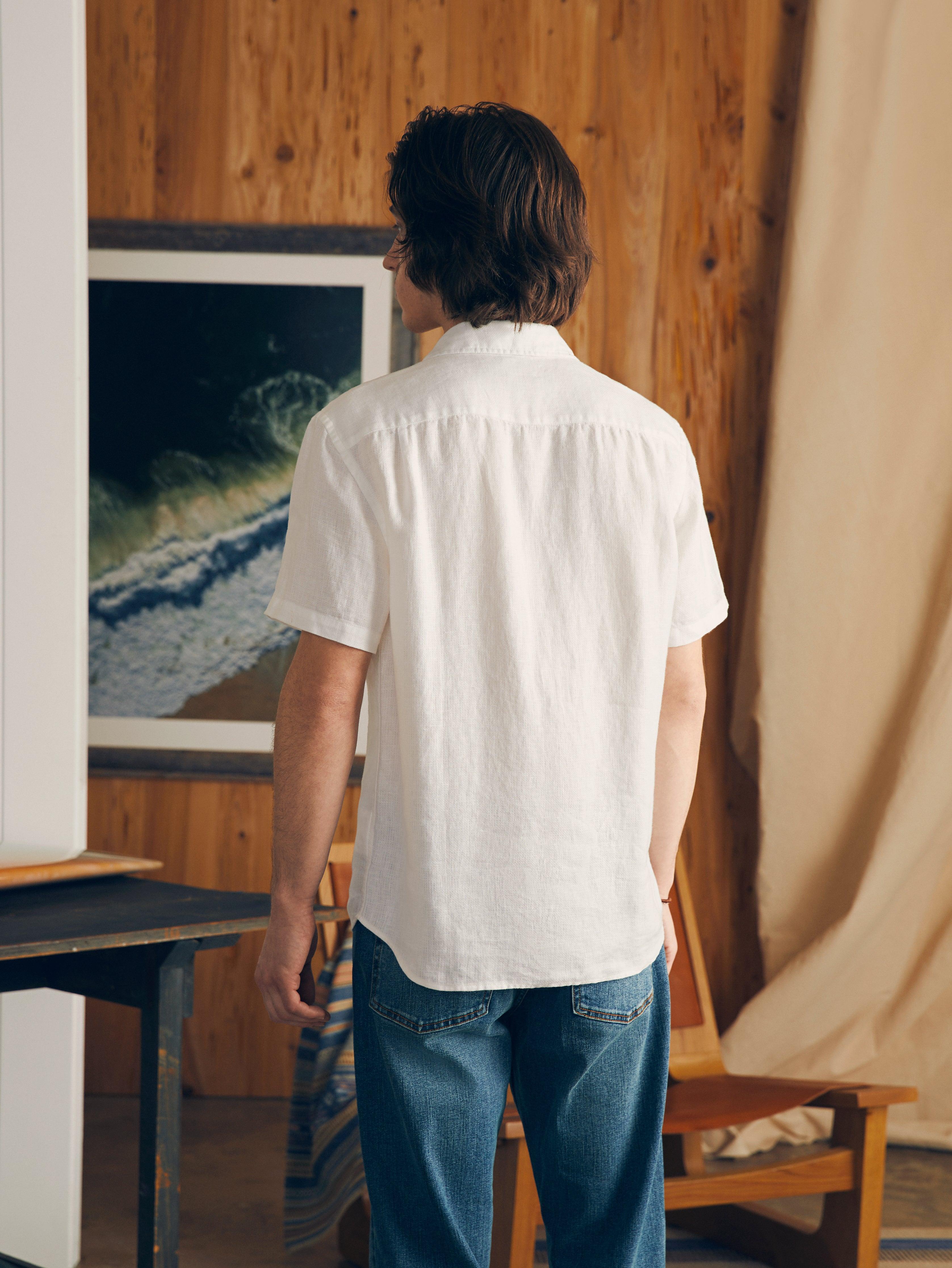 Short-Sleeve Palma Linen Shirt (Tall) - Bright White Basketweave Product Image