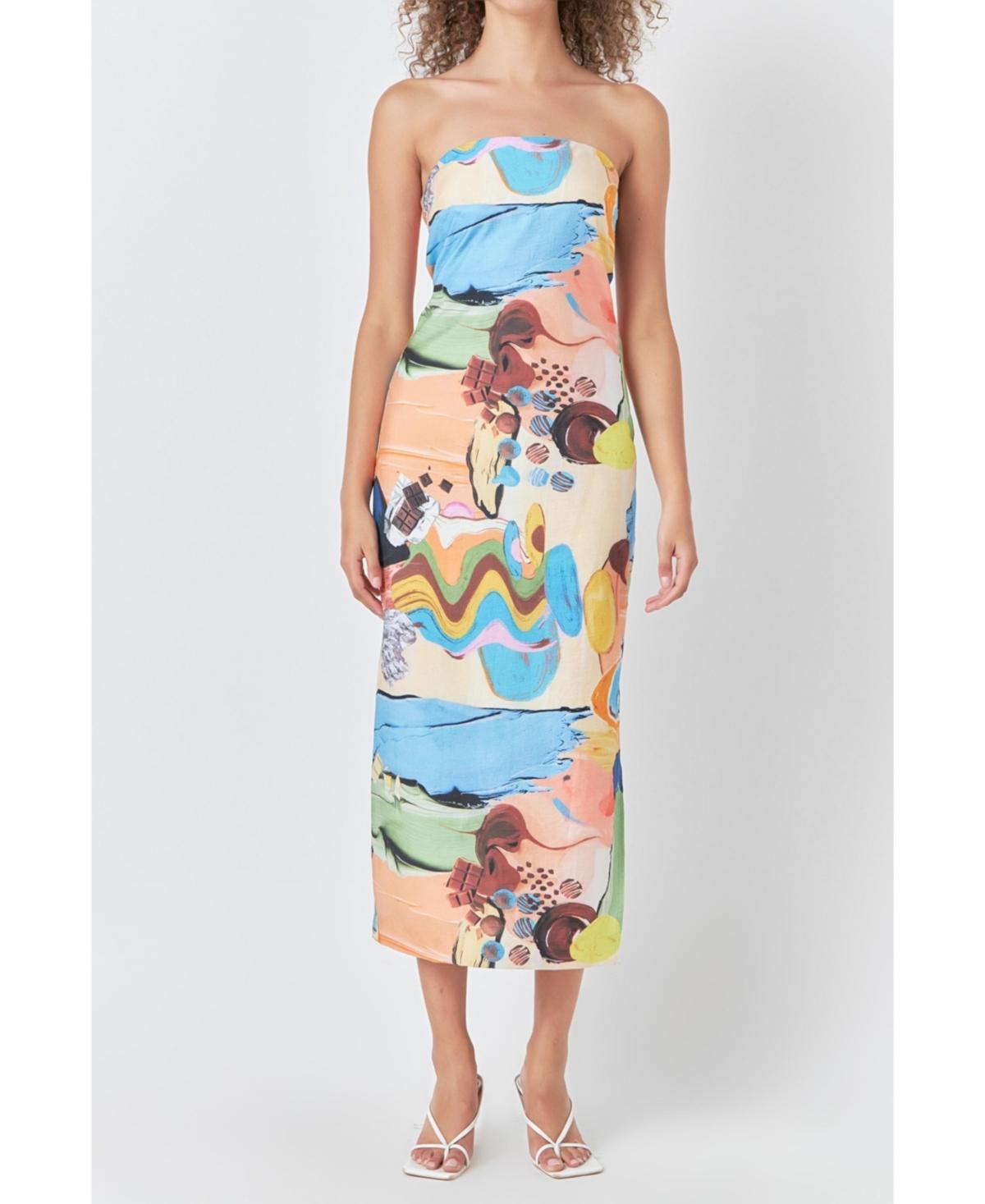 Womens Abstract Print Strapless Midi Dress Product Image