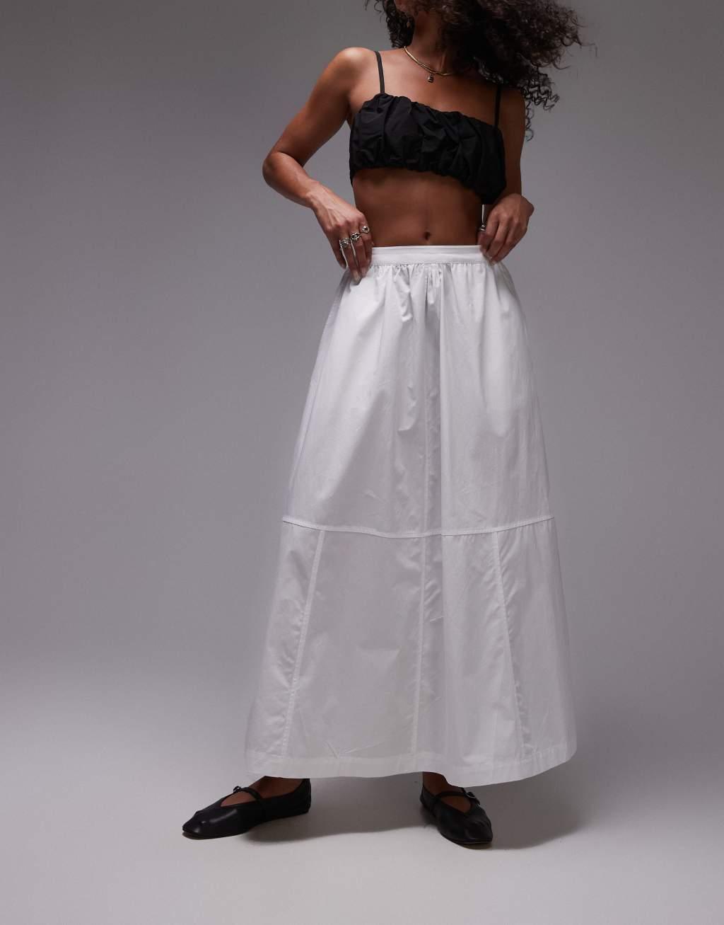 Topshop poplin full midi skirt in ivory Product Image