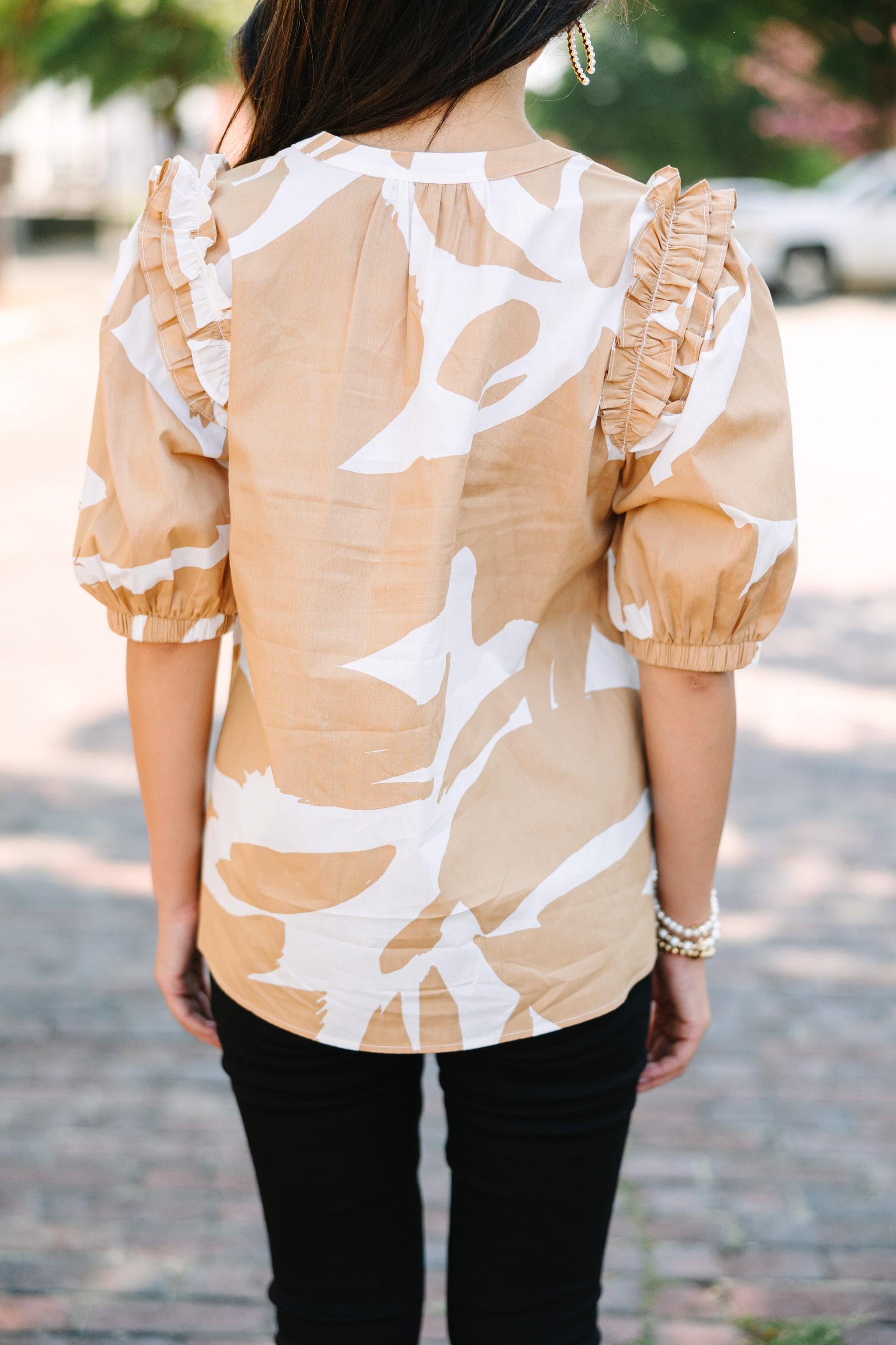 Sugarlips: Have It Your Way Camel Brown Abstract Blouse Female Product Image