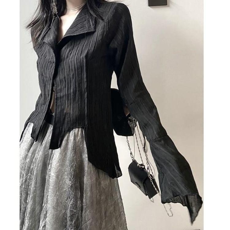 Long-Sleeve Asymmetrical Ruched Shirt Product Image