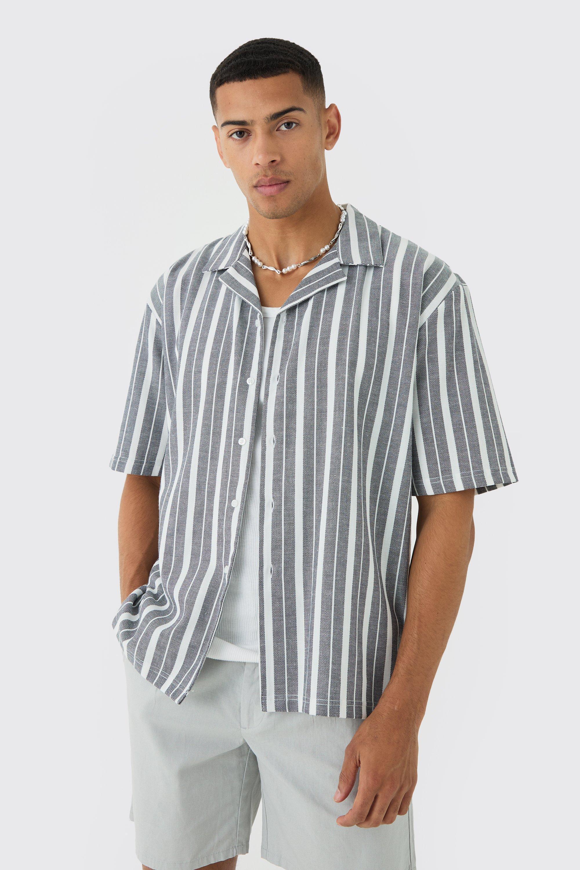 Oversized Revere Stripe Shirt | boohooMAN USA Product Image