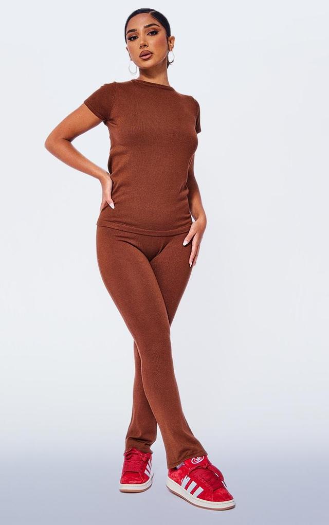 Petite Coffee Knitted Flared Pants Product Image