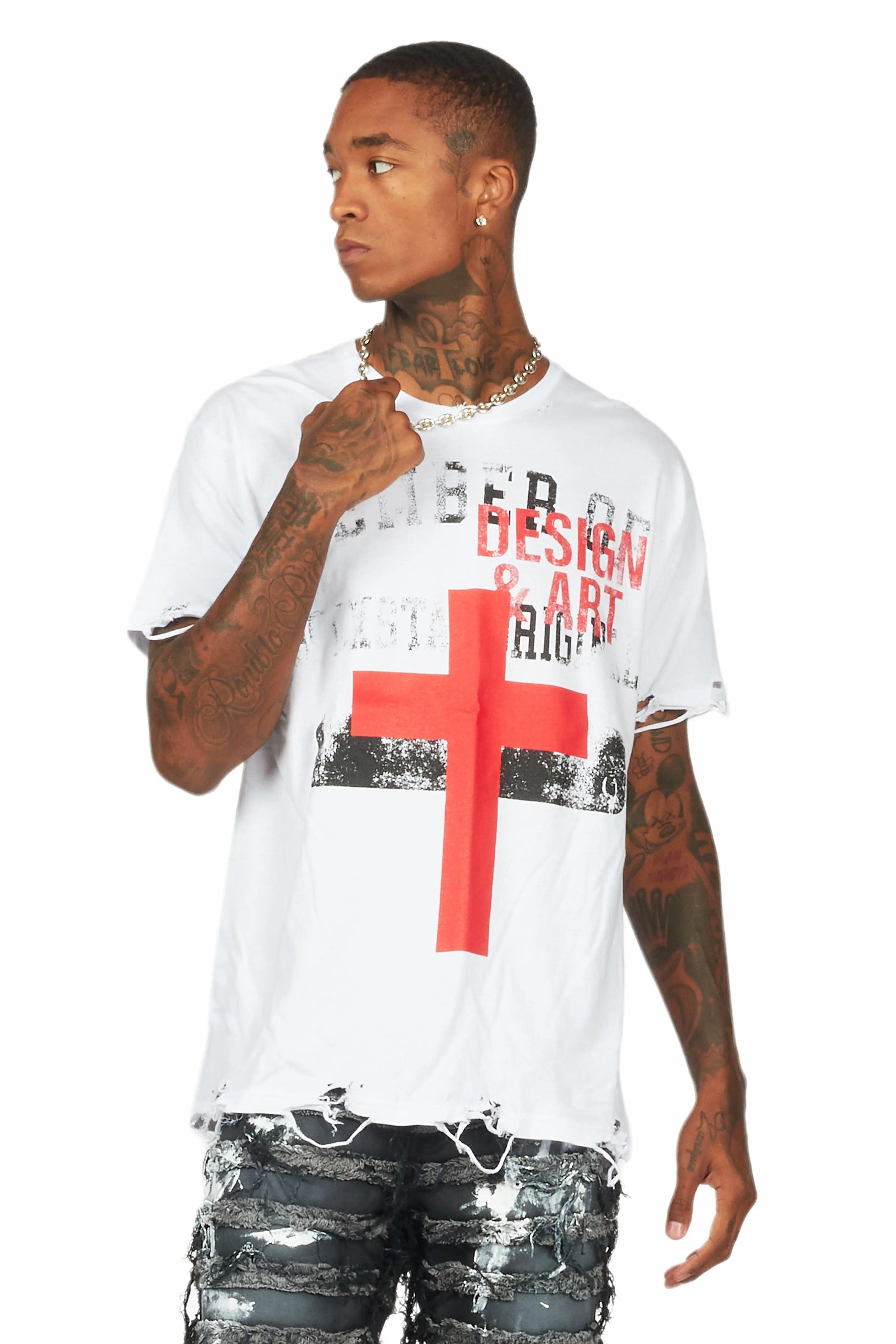 Jahan White Oversized Graphic T-Shirt Male Product Image