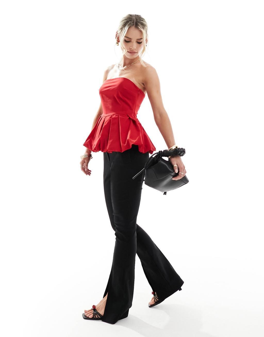 Extro & Vert Petite bandeau puffball top in red Product Image