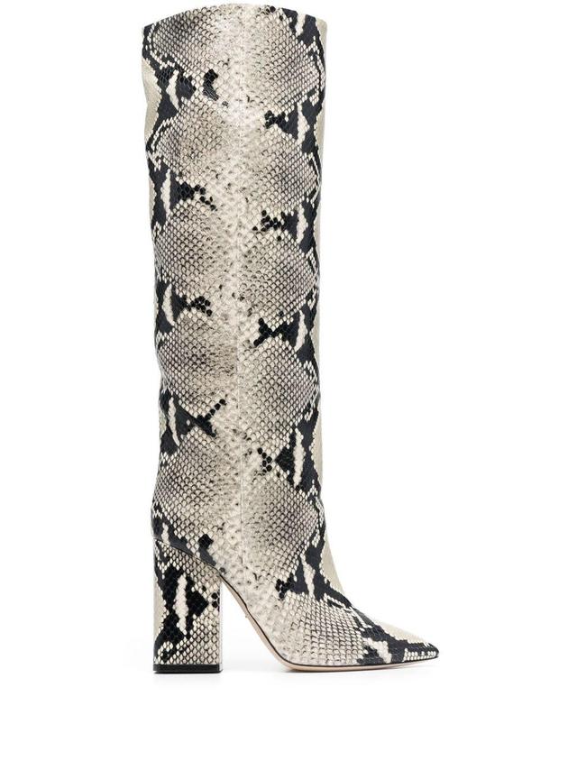 PARIS TEXAS Women's Knee-high Python-embossed Leather Boots In Natural Product Image