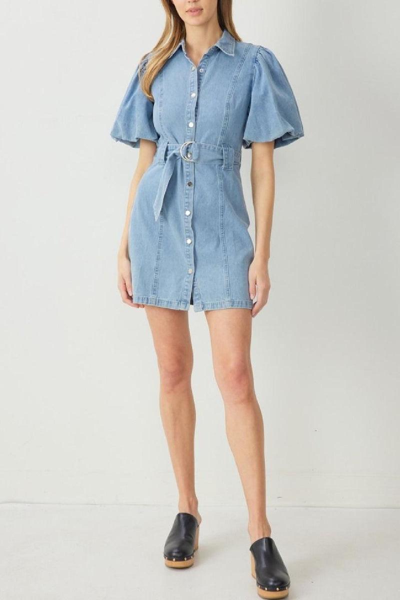 Bubble Sleeve Denim Dress Product Image