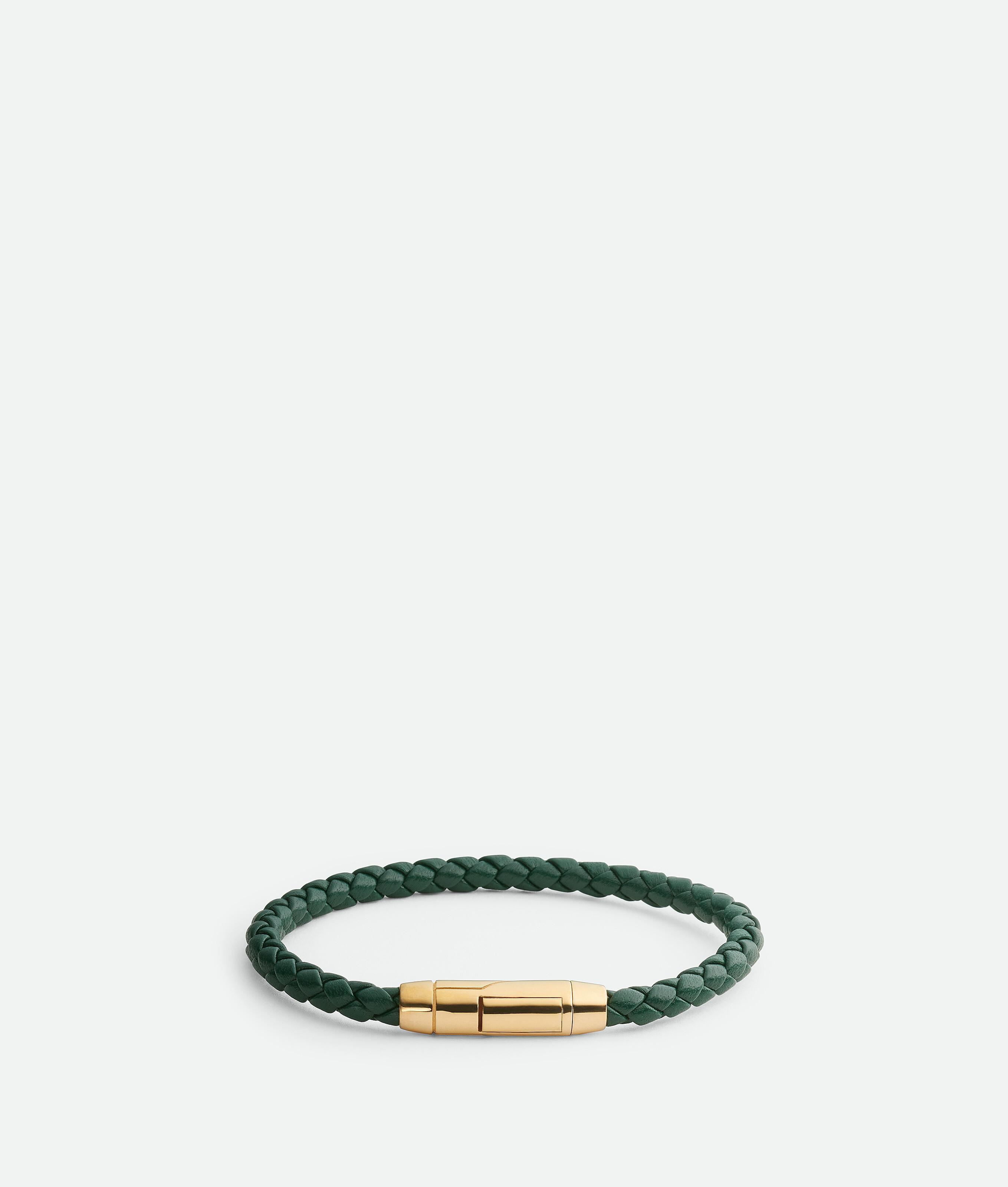 Men's Braid Leather Bracelet in Emerald green Product Image