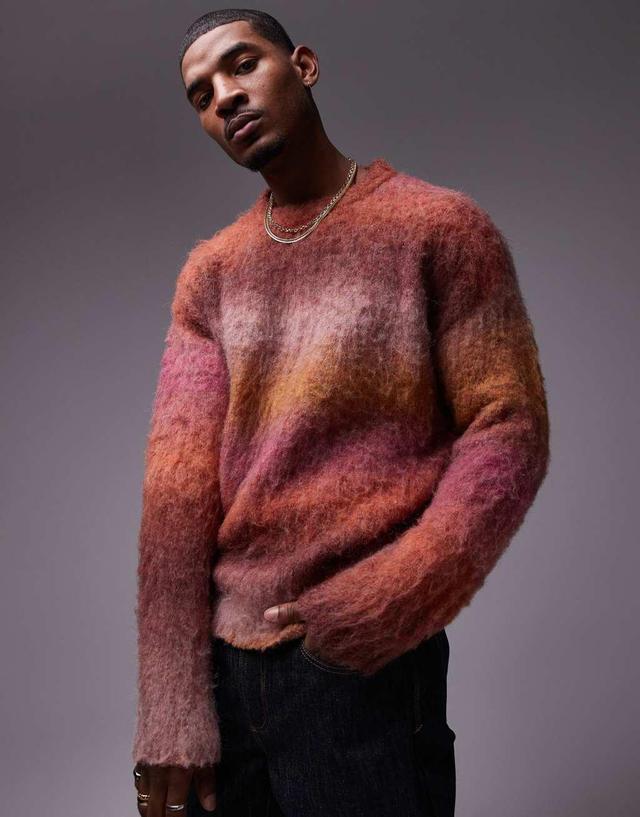 Topman relaxed fit sweater in pink ombre Product Image