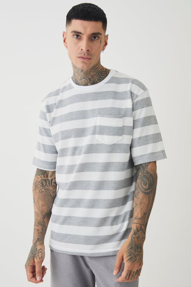 Tall Oversized Textured Stripe T-shirt | boohooMAN USA Product Image