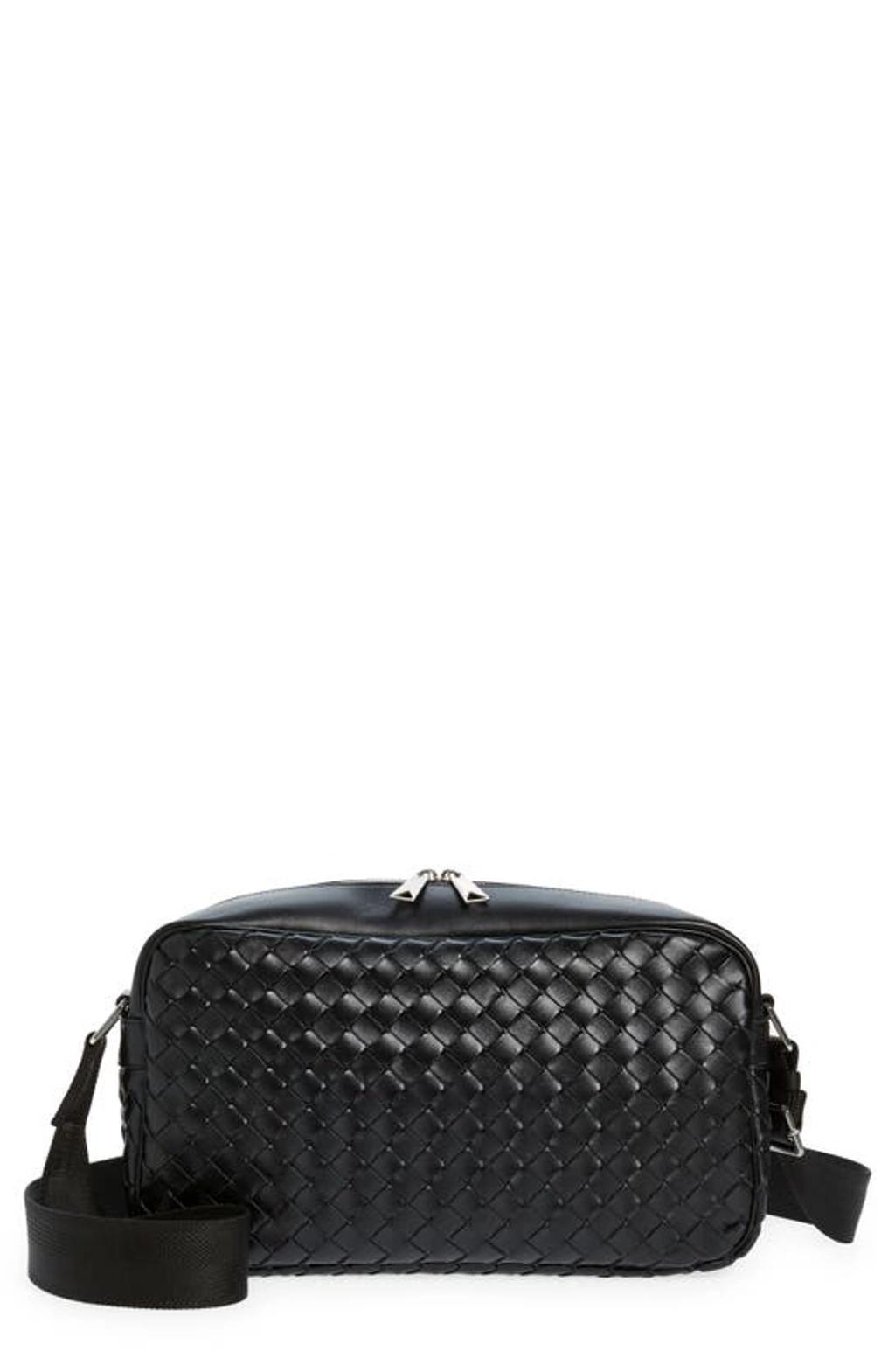 BOTTEGA VENETA Large Classic Intrecciato Leather Camera Bag In Black Silver Product Image