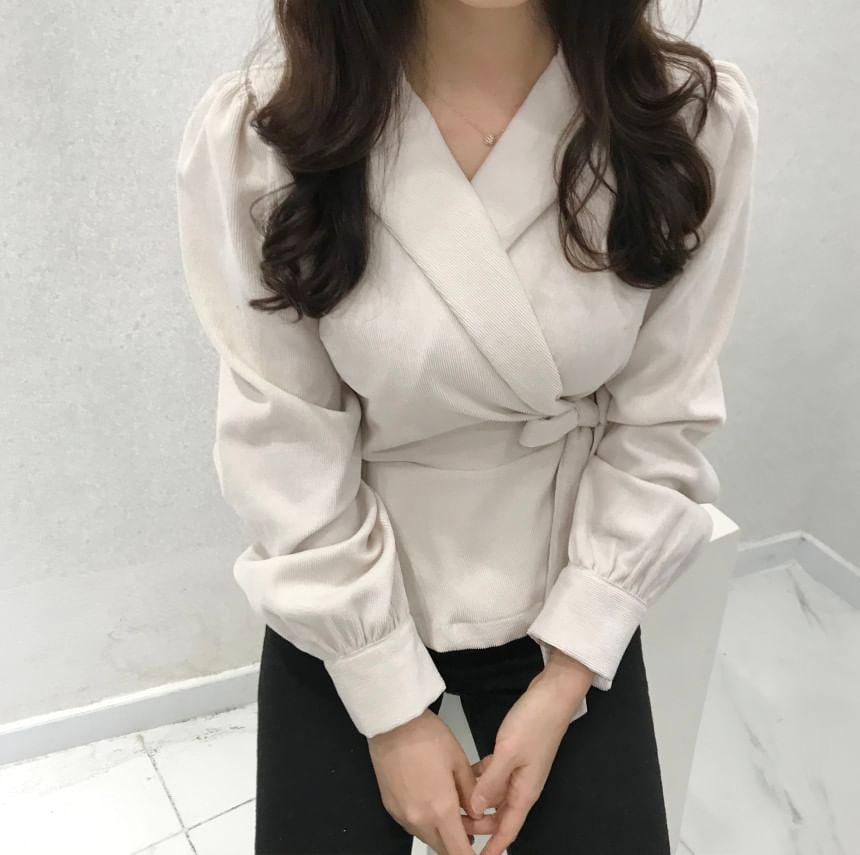 Long-Sleeve V-Neck Wrapped Top Product Image