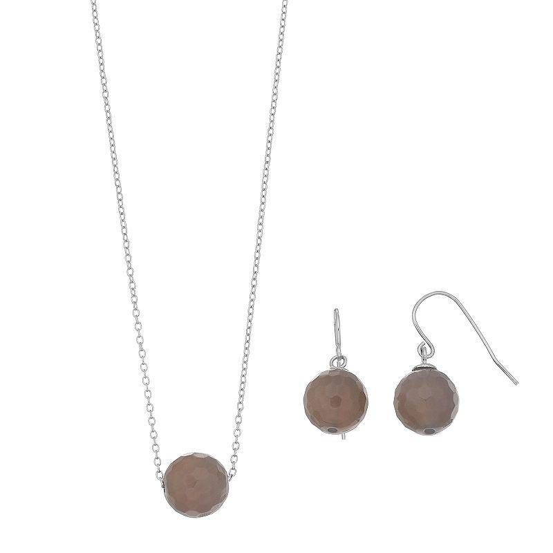 Sterling Silver Agate Bead Necklace & Earring Set, Womens, Gray Product Image