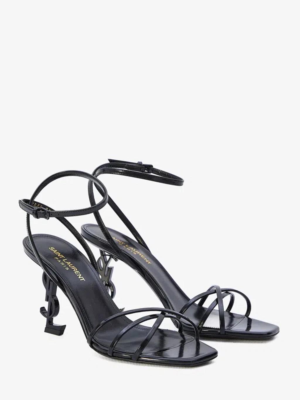 SAINT LAURENT Opyum Leather Heel Sandals In Black Product Image