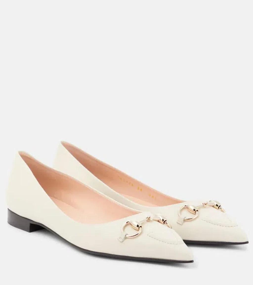 Horsebit Leather Ballet Flats In Mystic White Product Image