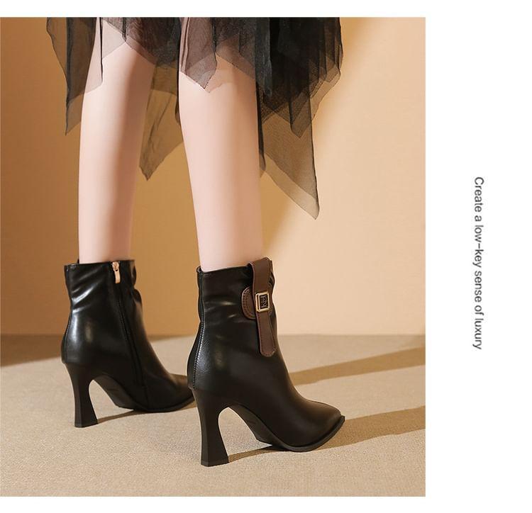 Chunky Heel Pointed Toe Ruched Zip-Up Faux Leather Short Boots Product Image