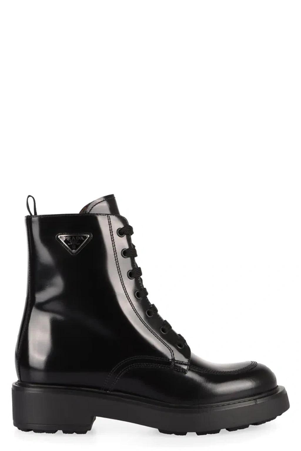 Calfskin Lace-up Ankle Boots In Black Product Image